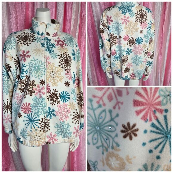 Alfred Dunner Fleece Snowflake Sequin Fleece Jacket Size Large Petite - Picture 1 of 14